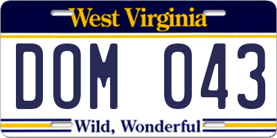 WV license plate DOM043