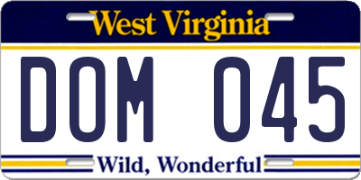 WV license plate DOM045