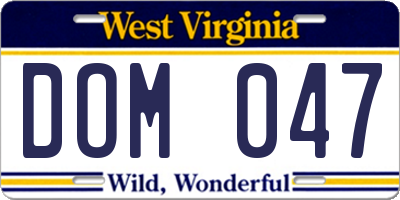 WV license plate DOM047