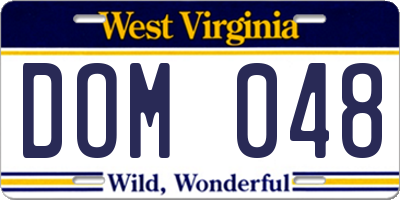 WV license plate DOM048