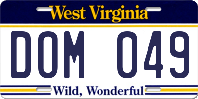 WV license plate DOM049