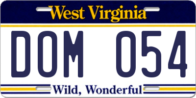 WV license plate DOM054
