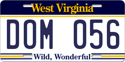 WV license plate DOM056