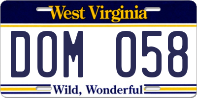 WV license plate DOM058
