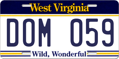 WV license plate DOM059