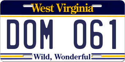 WV license plate DOM061