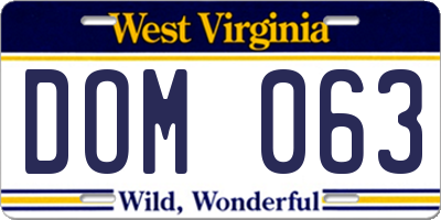 WV license plate DOM063