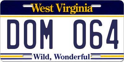 WV license plate DOM064