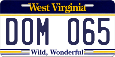 WV license plate DOM065