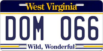 WV license plate DOM066