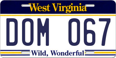 WV license plate DOM067
