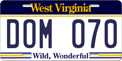 WV license plate DOM070
