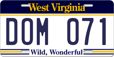 WV license plate DOM071