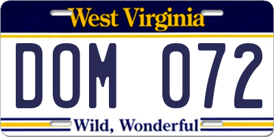 WV license plate DOM072