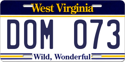 WV license plate DOM073