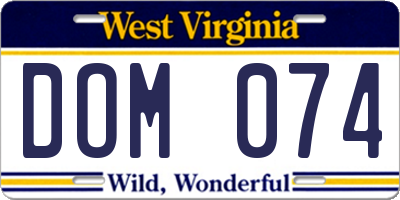 WV license plate DOM074