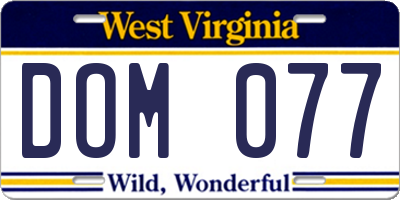 WV license plate DOM077