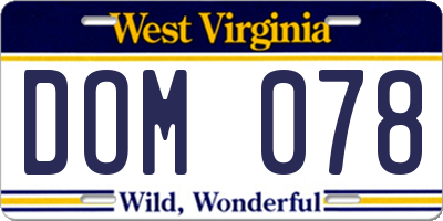 WV license plate DOM078