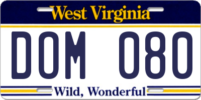WV license plate DOM080