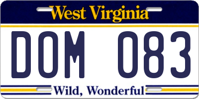 WV license plate DOM083