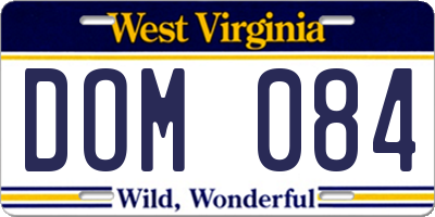 WV license plate DOM084