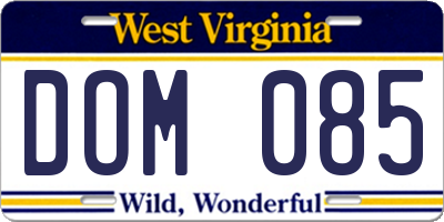 WV license plate DOM085