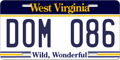 WV license plate DOM086