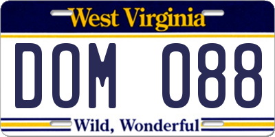 WV license plate DOM088