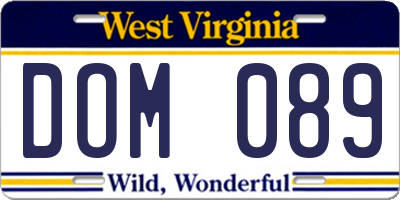 WV license plate DOM089