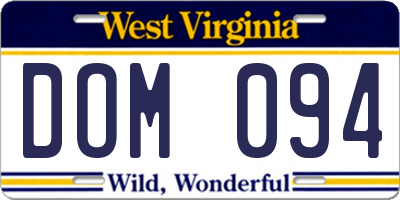 WV license plate DOM094