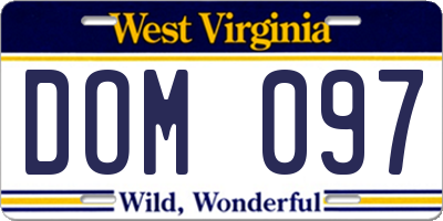WV license plate DOM097