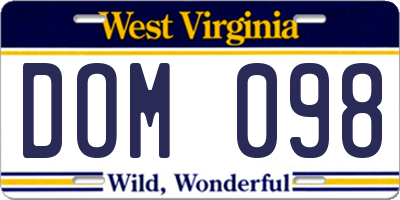 WV license plate DOM098