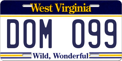 WV license plate DOM099