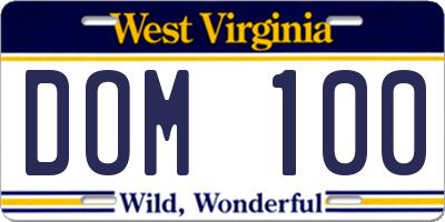 WV license plate DOM100