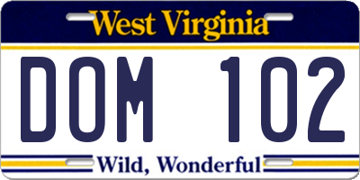 WV license plate DOM102