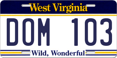 WV license plate DOM103