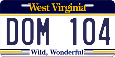 WV license plate DOM104