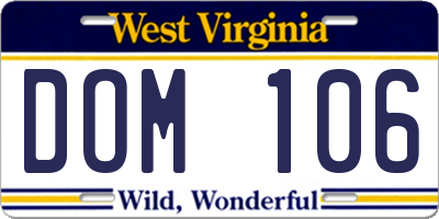 WV license plate DOM106