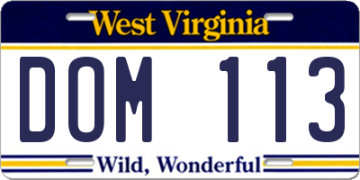 WV license plate DOM113