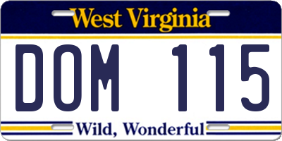 WV license plate DOM115