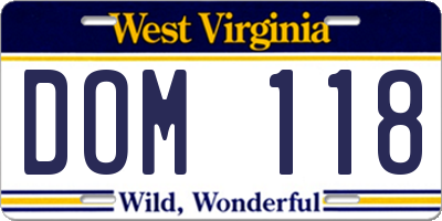 WV license plate DOM118