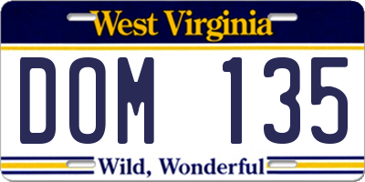 WV license plate DOM135
