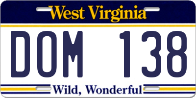 WV license plate DOM138