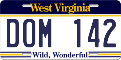 WV license plate DOM142