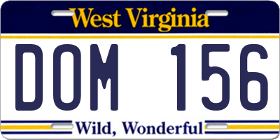 WV license plate DOM156