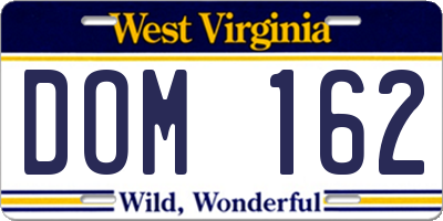 WV license plate DOM162