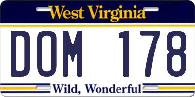 WV license plate DOM178