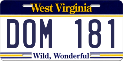 WV license plate DOM181