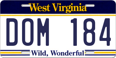 WV license plate DOM184
