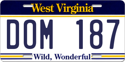 WV license plate DOM187